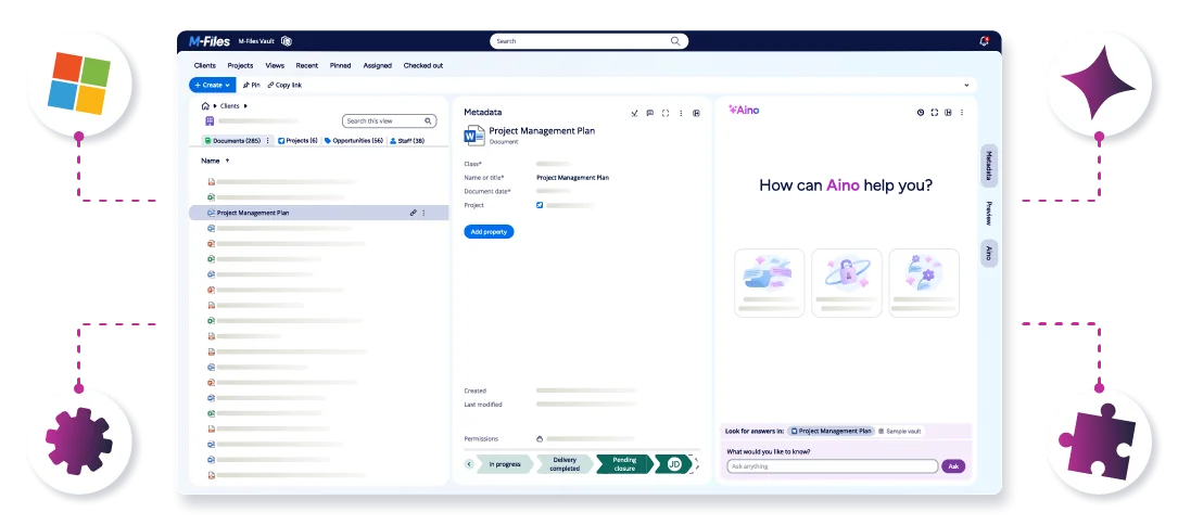 Weergave van het M-Files document management systeem